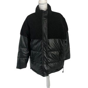NWT Good American Faux Shearling Puffer Jacket Medium Black GA 2 Winter Coat